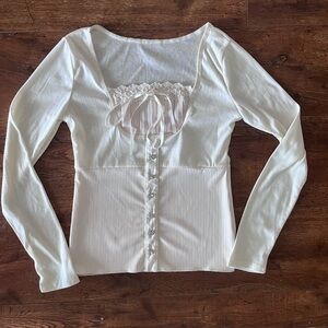 Elegant White Lace-Trimmed Women's Top
